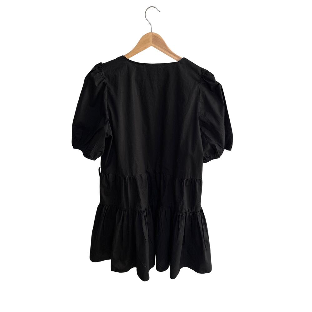 J.Crew Puff Sleeve Cotton Poplin Wrap Dress Black NWT M - Picture 4 of 8